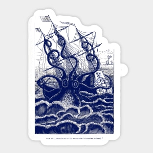 Kraken Octopus attacking ship engraving illustration Sticker